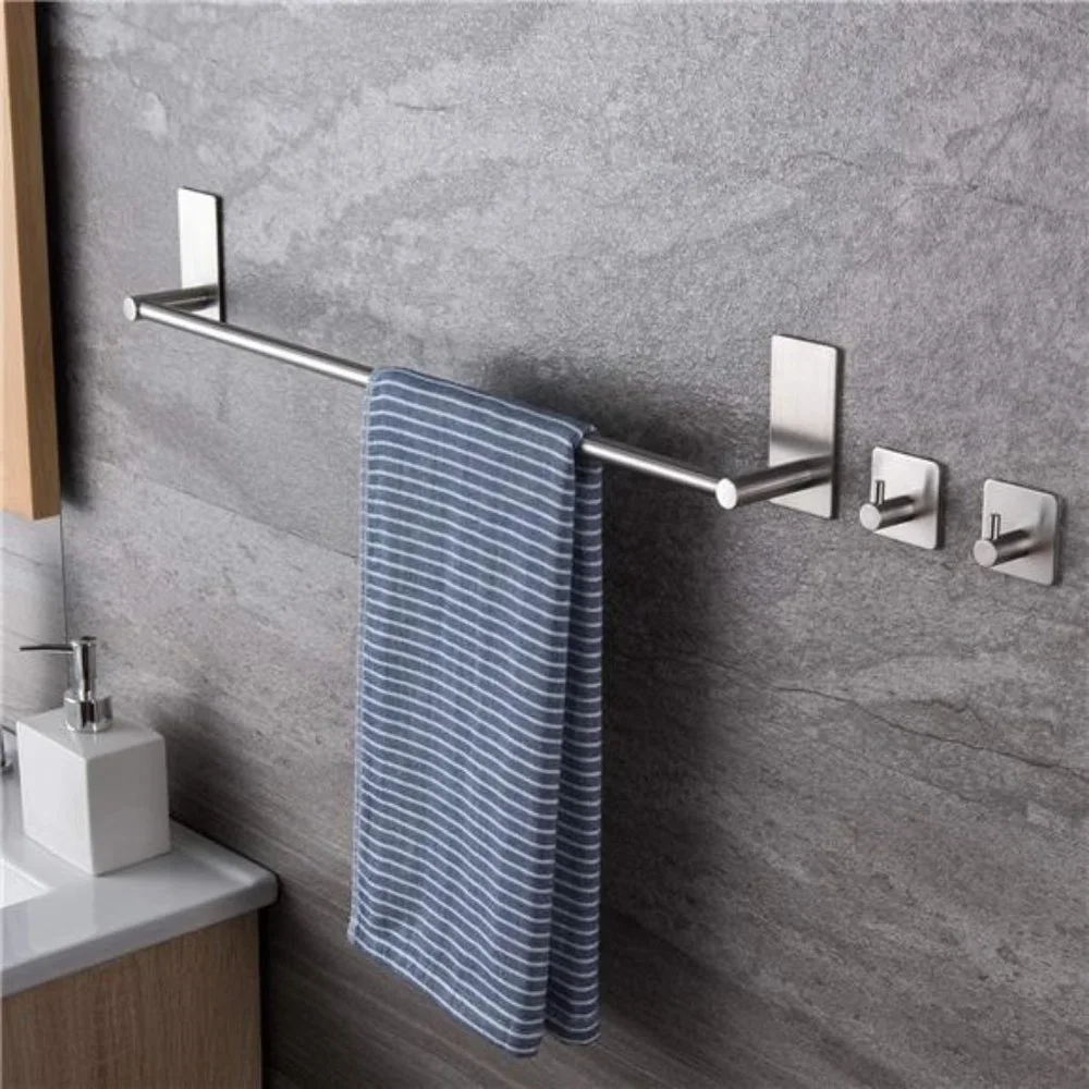 16-Inch Towel Bar - Self Adhesive Bathroom Towel Holder with 2 Packs Towel Hooks